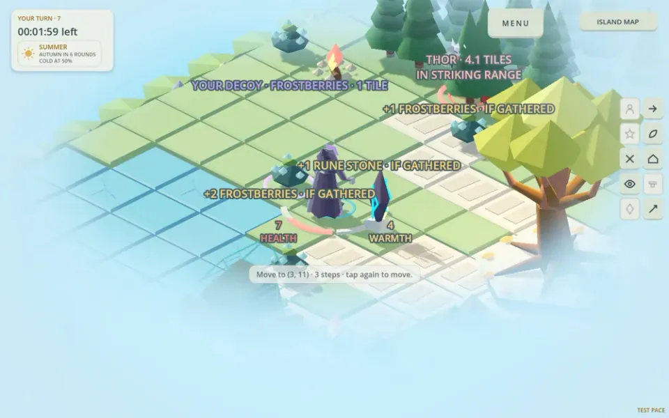 Ironveil island gameplay with forests, resources and shelters